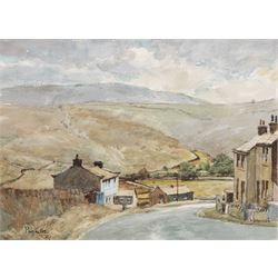 Joseph Pighills (British 1902-1984): 'Nab Hill and Nan Scar - Oxenhope', watercolour signed and dated '79, titled verso 25.5cm x 35cm; George 'Griff' Griffiths (British 1939-2017): 'Arthington Near Otley', watercolour signed, titled verso 22.5cm x 33.5cm (2)