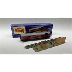Hornby Dublo - Breakdown Crane No.4062 with screw jacks in plain red box with end label; D1 Girder Bridge, boxed; and T.P.O. Mail Van Set, boxed with mail bags (3)