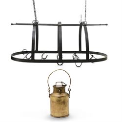 Wrought iron Kitchen hanging pot rack  L80cm and a brass milk pail 