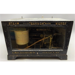  'Curnon' Steam Flow meter by The Curnon Engineering Co. Manchester No.200SS775, brass movement and record drum in black cast case, glazed front alloy cover, L37cm, D23cm, H25cm  