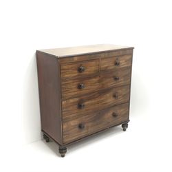 19th century mahogany chest, two short and three long drawers, turned supports