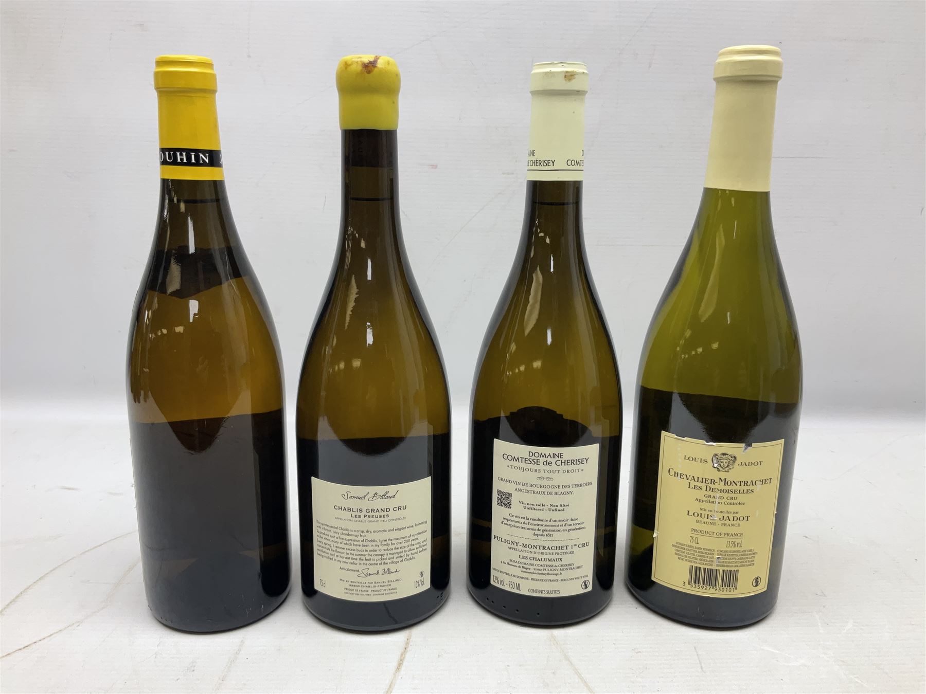 Mixed white wines, to include, Samuel Billaud, 2016, Chablis Grand Cru Les Preuses, Louis Jadot, 2012, Chevalier Montrachet Les Demoiselles, Joseph Drouhin, 2000, Meursault, etc, various contents and proof (8)