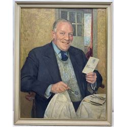 Arnold Henry Mason RA (British 1885-1963): 'The Optimist' - Portrait of H A Thompson, oil on canvas signed 90cm x 70cm
Provenance: exh. Royal Academy 1945, No.466. H A Thompson was Chairman of the London Civil Defence Welfare and a member of the London Toy Committee for Homeless Children. This was one of seven portraits Mason exhibited in the same 1945 exhibition 