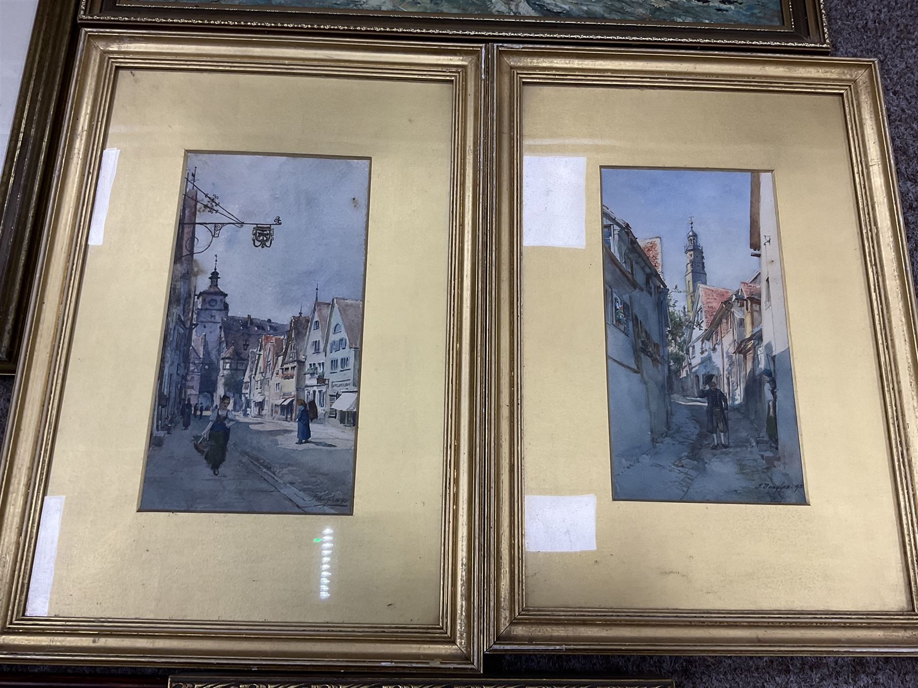 Collection of oil paintings and watercolours, artists to include, J Douglas, AH Angel, G Ashworth, portrait oil, Stuart Walton signed print, two William Widgery prints, etc
