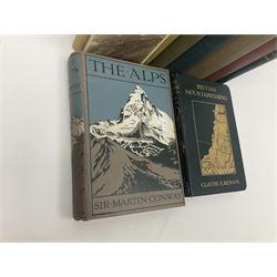 Mountaineering - ten books including The Alps by Sir Martin Conway. 1910; Below the Snow Line by Douglas W. Freshfield. 1923; The Alpine Club Register 1857-1863 by A.L. Mumm. 1923; Mont Blanc by Roger Tissot. 1924 Medici Society; British Mountaineering by C.E. Benson. 1909; three works by Spencer Chapman etc (10)