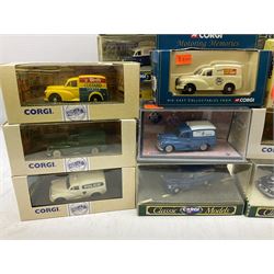 Twenty six boxed Corgi die-cast models, predominantly of Morris Minor vans, to include boxed limited edition Morris Minor van set, Morris Minor Saloon, Morris 100 Van with Bird's Custard livery, Royal Mail Morris Mini van etc
