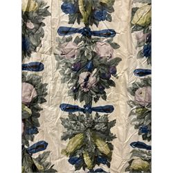 Large pair of Country House inter-lined curtains, cream fruit pattern, approx H395cm x W430cm overall each curtain