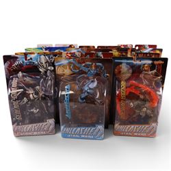 Twelve Hasbro Star Wars Unleashed figures, comprising Bossk, General Grievous, Aalya Secur...