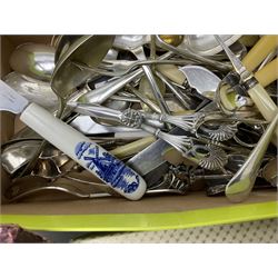 Collection of silver-plated cutlery including cased set of six EPNS cake forks, Royal Crown Derby pie server, sugar tongs, ladles, etc