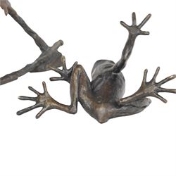 Michael Simpson (British Contemporary): Perching Frogs, set of three limited edition bronzes, monogrammed and numbered 62/100, 10/50 and 26/150, tallest H15cm 