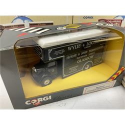 Corgi - three limited edition Classic Commercials nos.97891, 97892 and 97893; Classic Sports Cars no.97695; five various Eddie Stobart vehicles nos.11601, 97369, 11001, 31701 and 19306; and Classics Bedford O Series Pantechnicon; all boxed (10)