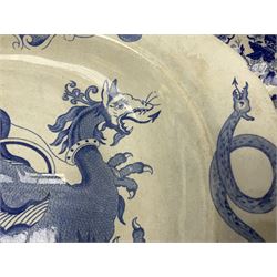Minton Bombay pattern platter, together with Mason's meat platter, decorated with mythical beast, and two Cauldron Place Opaque China dishes 
