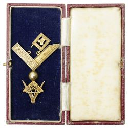 Masonic Jewels comprising seven enamel and gilt 'Lodge of Felicity', five dated 1945, four silver-plated examples collar jewels, a silver-gilt jewel, together with a cased Victorian photograph and a silver-gilt medal for 'Past President Chamber of Trade, Bradford & District', including some cases 