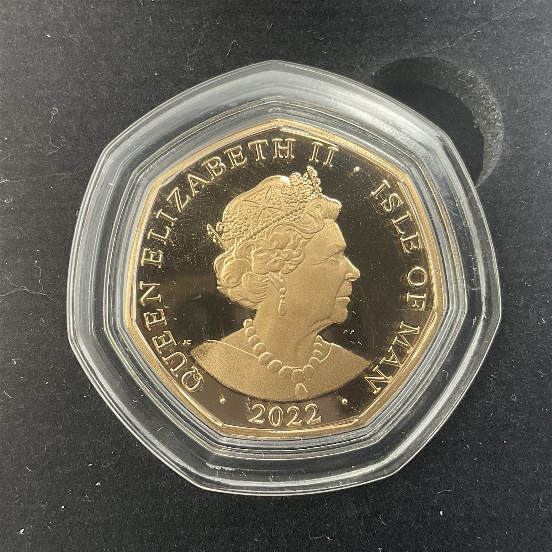 Queen Elizabeth II Isle of Man 2022 'Platinum Jubilee The National Anthem Gold Proof 50p Set' comprising five gold proof fifty pence coins with selective platinum plate, cased with certificate