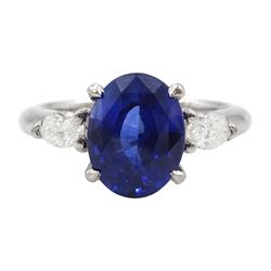 Platinum three stone oval cut sapphire a
