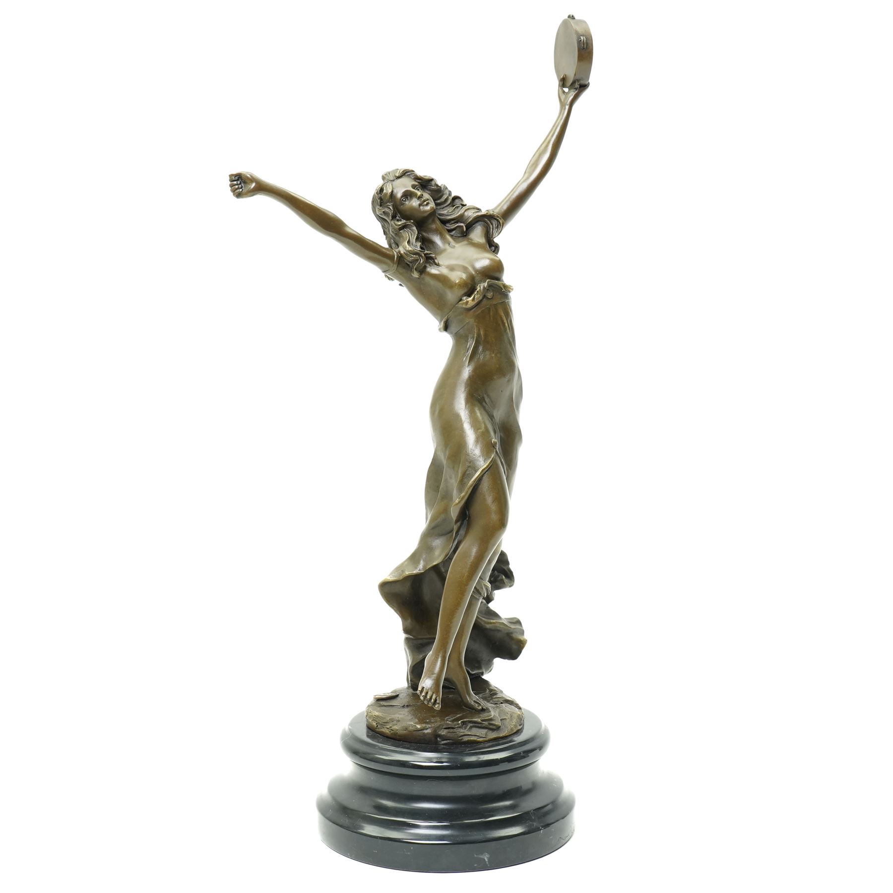 After Cezaro -Bronze figure of a Tambourine Dancer with foundry mark on marble base H45cm