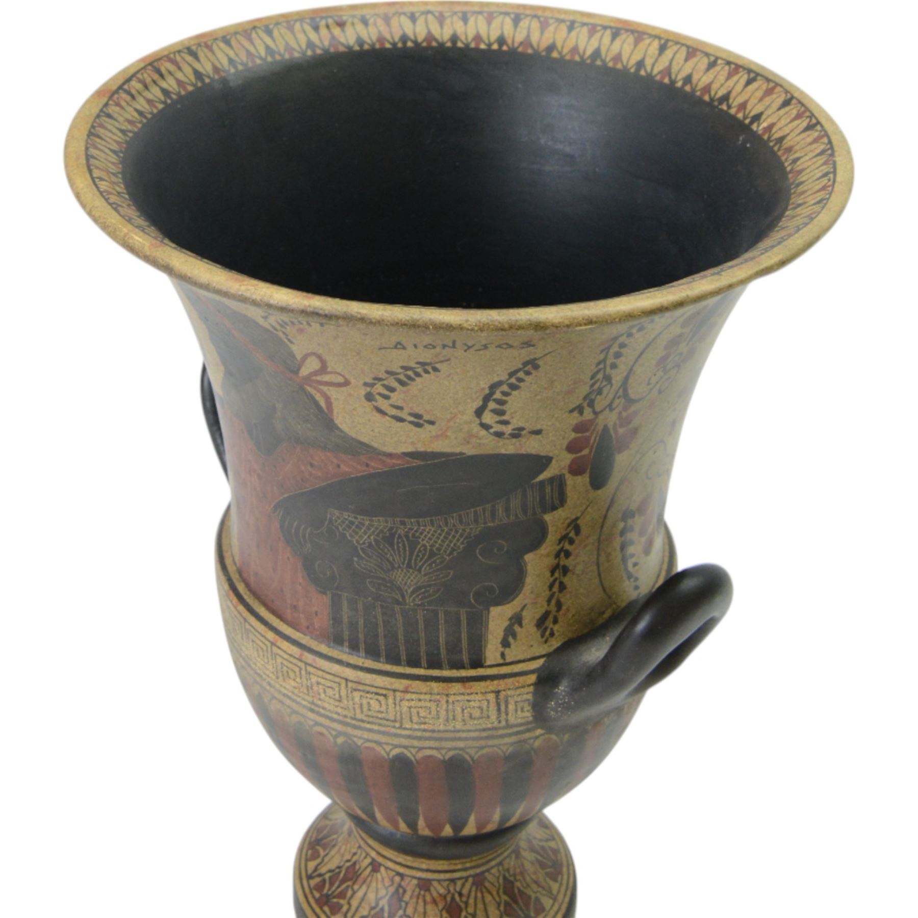20th century Grecian urn, with twin handles and fluted rim, marked beneath 'Copy 520 BC' handmade in Greece, H31cm