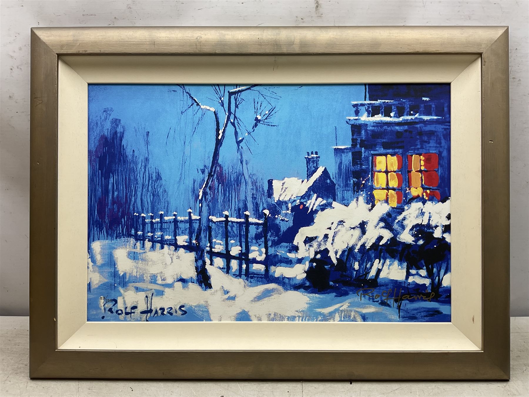 Rolf Harris (Australian 1930-): 'Mending the Nets' 'Mont Sainte Victoire - Homage to Cezanne' and 'Christmas Eve in the Snow', three limited edition giclee prints signed and numbered 53/295, 206/295 and 145/196, max 44cm x 60cm (3)