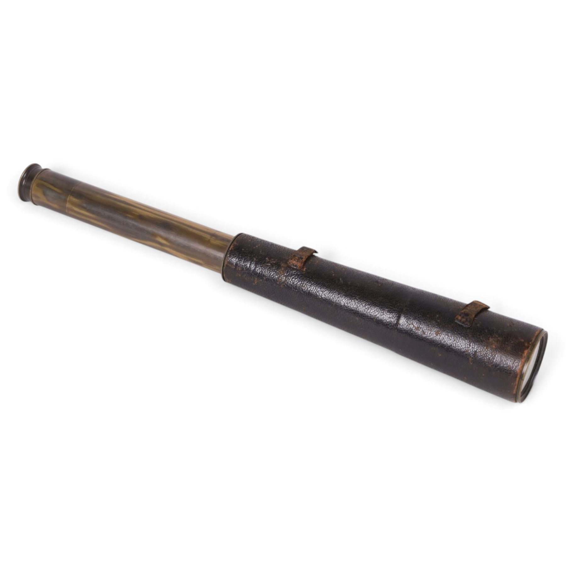 19th century two-draw brass and leather telescope, inscribed 'Captn Stephens J.N.' and 'West 92 & 93 Fleet Street London', total length 54cm