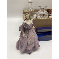 Murano glassware; Coalport and other figures; cut glassware including two decanter sets; drinking glasses; small collection of table bells; royalty commemorativeware etc