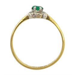 18ct gold green stone and diamond flower cluster ring, stamped 18ct Plat 