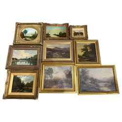 Tom Seymour (British 1840-1904): Riverside Cottage, oil on canvas signed, together with eight further landscape oils by other hands (9)