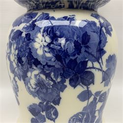 Doulton Burslem vase with fluted rim, in the Gloire-de-Dijon pattern H31cm