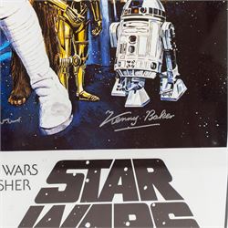Limited edition multi-signed one sheet Star Wars poster, signed by Kenny Baker, Jerome Blake, Phil Brown, Jeremy Bulloch, Silas Carson, Mike Carter, Michaela Cottrell, Oliver Ford Davies, Mike Edmonds, Garrick Hagan and Michael Sheard, with certificate of authenticity form Collector Zone, framed, poster H90cm, W62cm