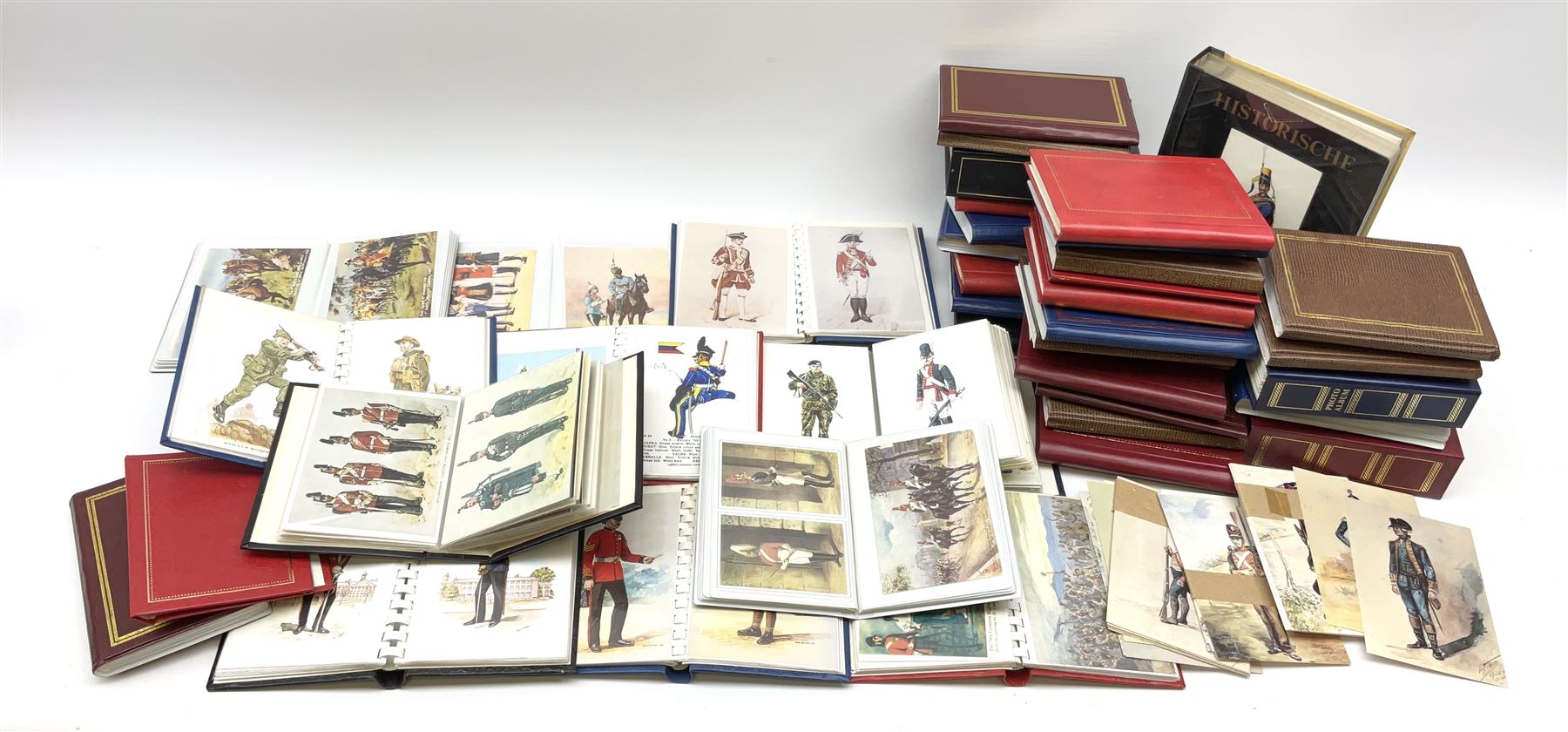 Approximately one thousand predominantly modern postcards of military interest including soldiers, groups, uniforms, battle scenes etc by Harry Payne, Conrad Leigh etc; contained in forty small albums
