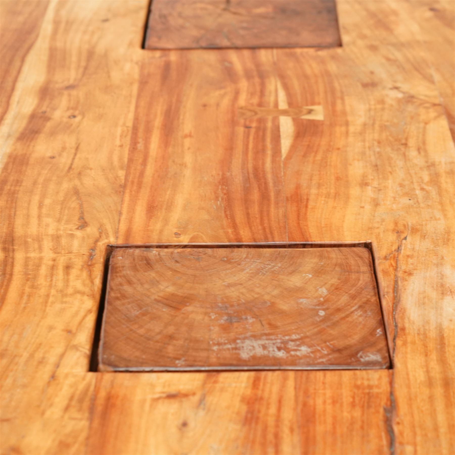 Hardwood dining table, rectangular top on block supports 