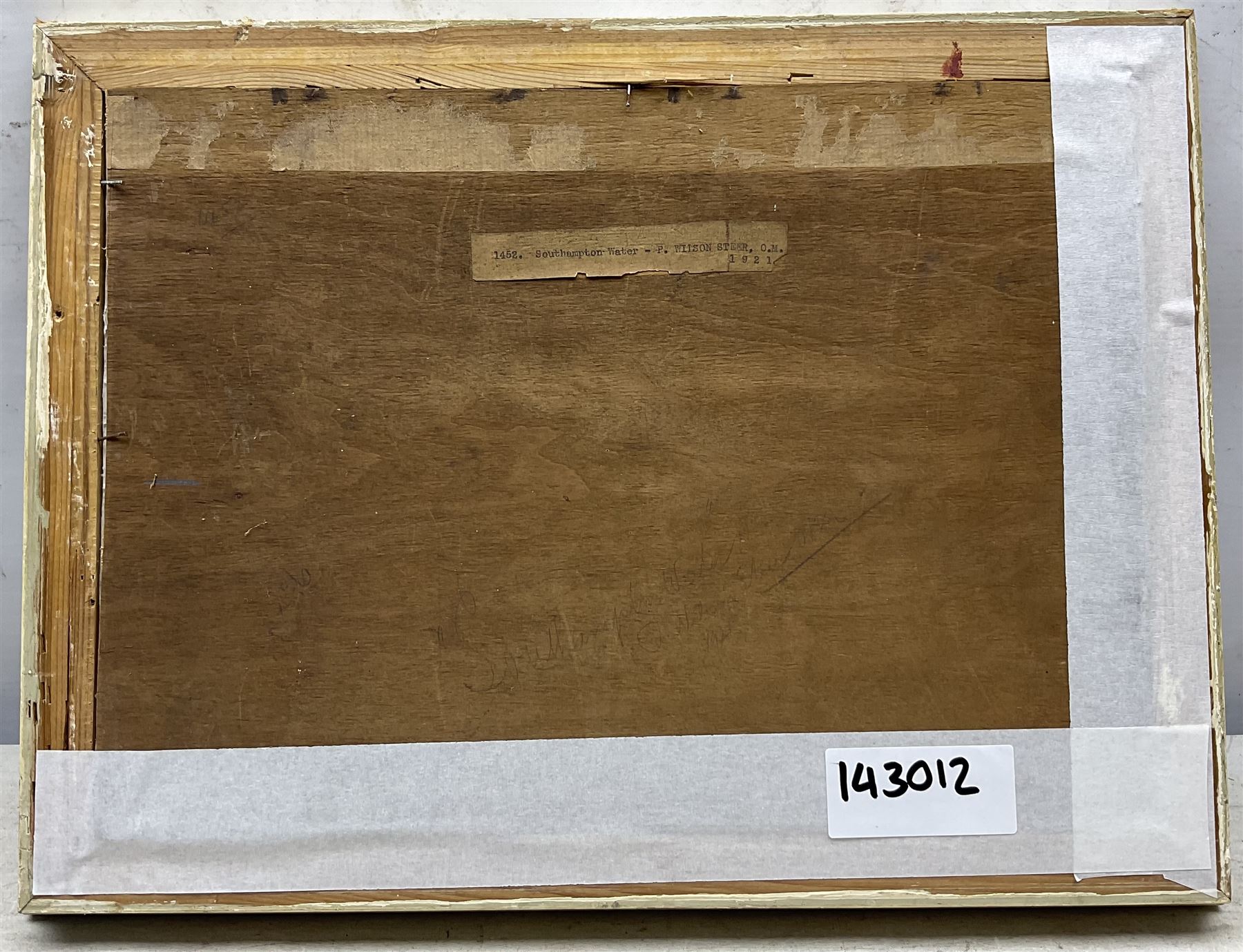 Philip Wilson Steer OM RA (British 1860-1942): 'Southampton Water', watercolour signed and dated 1921, inscribed and with original titled label verso 12.5cm x 22.5cm 