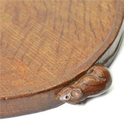 Mouseman - adzed oak kidney shaped tea tray, with twin carved mouse signature handles, by the workshop of Robert Thompson of Kilburn