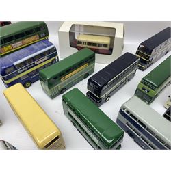 Thirty-one modern die-cast models of buses, coaches and trams by Corgi, EFE, Solido etc; predominantly unboxed but one in box