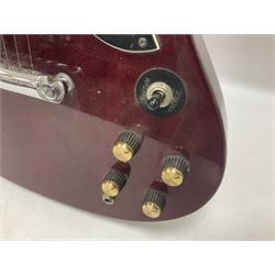 Gibson Epiphone SG six string electric guitar, with cherry red mahogany finish and black scratch guard, L102cm
