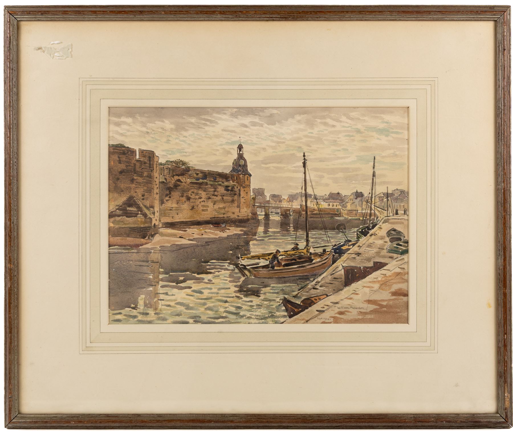 William Warden (British 1908-1982): 'Morning - Concarneau', watercolour signed and dated 1950, titled and with original label verso 27cm x 37.5cm