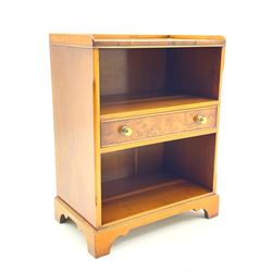 Bevan Funnell Reprodux yew wood side table stand, fitted with two shelves and drawer
