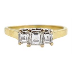 18ct three stone baguette diamond ring, hallmarked, total diamond weight approx 0.60 carat