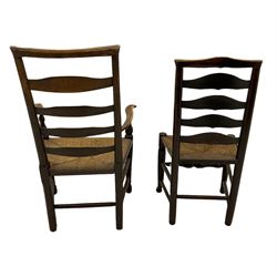18th century oak country ladder back chair, and an elm ladder back chair