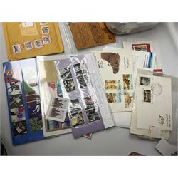 Pair of 9ct gold heart design hoop earrings and 9ct gold pearl earring together with a small collection of silver, costume jewellery and a collection of stamps including some useable postage 