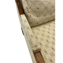 Wesley Barrell - beech framed armchair, upholstered in floral patterned fabric, on turned supports