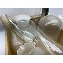 Assorted glass lamp shades, including oil lamp chimney and frosted shade 