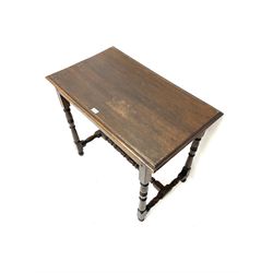 Georgian style oak hall table, ballaster supports, joined by turned stretcher 