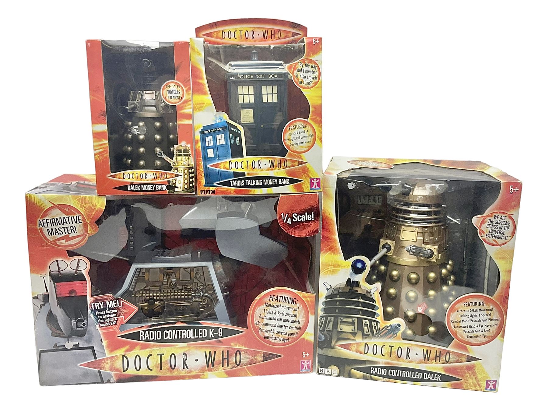 Dr. Who - four boxed collectables by Character Options and Wesco comprising Radio Controlled Dalek, Radio Controlled 1/4 scale K-9, Dalek and Tardis money banks (4)