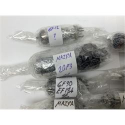 Collection of Mazda thermionic radio valves/vacuum tubes, including EH90, U26, PCF84, U26 approximately 55