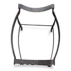 Cast stone female figure along with vintage iron pot-cradle / cauldron stand 