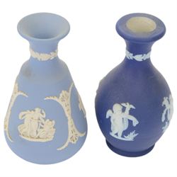 Wedgwood Jasperware twin handled vase with fluted rim, together with Tunstall jasperware twin handled urn and other jasperware 