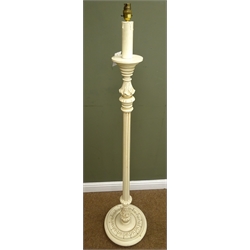  Cream painted standard lamp, reeded column (H149cm) and a similar table lamp (H50cm)  
