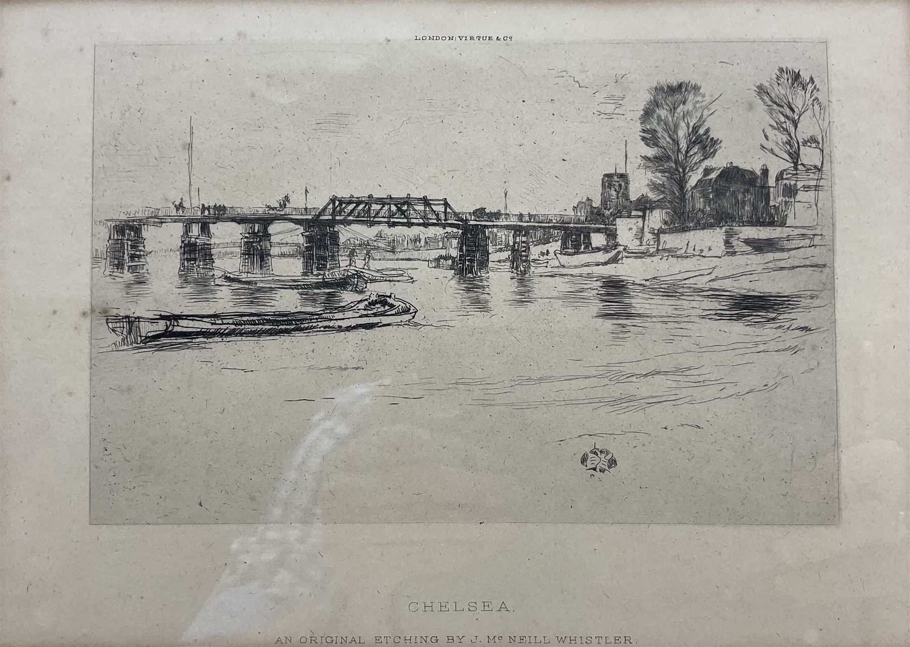 After James Abbott McNeill Whistler (American 1834-1903): 'Chelsea', etching pub. Virtue & Co, London 13cm x 20cm