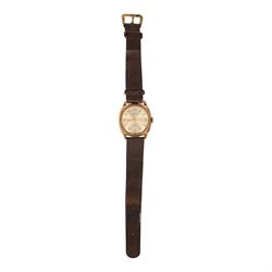 Senate 9ct rose gold manual wind wristwatch, hallmarked, on brown leather strap