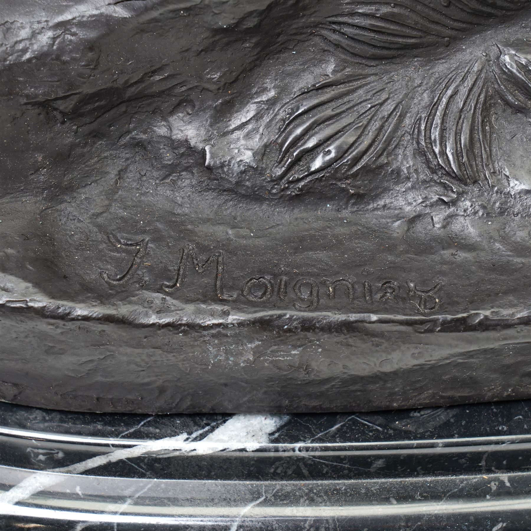 After Moignier - Pair of large bronze stags on marble bases H71cm